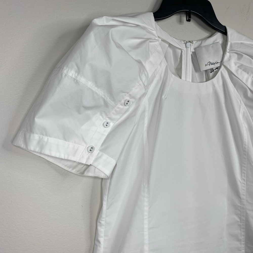 3.1 Phillip Lim Bloom Pleated Short Sleeve Scoop‎ Neck White Blouse Sz 4 - Picture 7 of 16